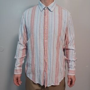 Blue and Pink Casual Button Down Shirt with Vertical Stripes
